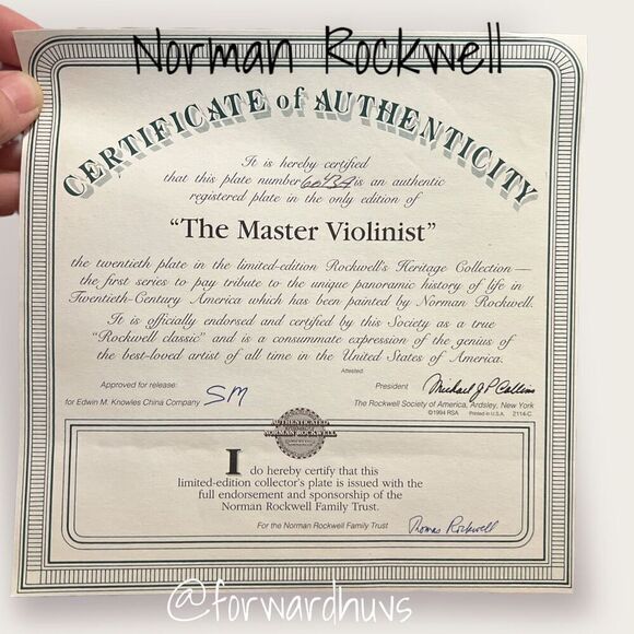 Norman Rockwell Heritage Collection Limited Edition Plate “The Master Violinist - Picture 4 of 8
